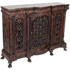 Antique Well Carved Anglo Indian 3 Door Sideboard or Console