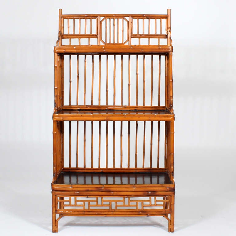 Chinese 3 Tiered Rattan Bookcase or Set of Shelves