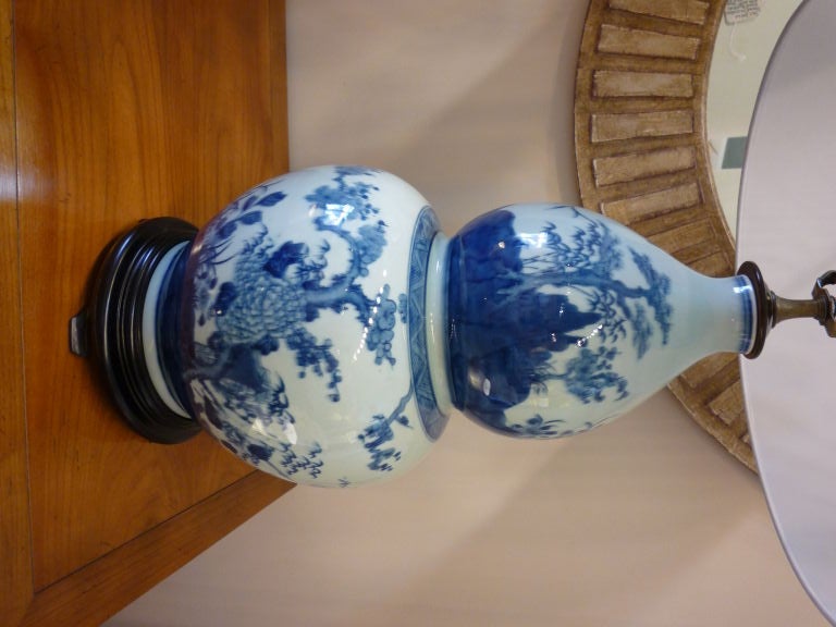 Pair of Blue and White Chinese Export Double Gourd Lamps