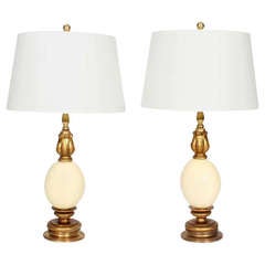 Pair of Giltwood and Ostrich Egg Lamps