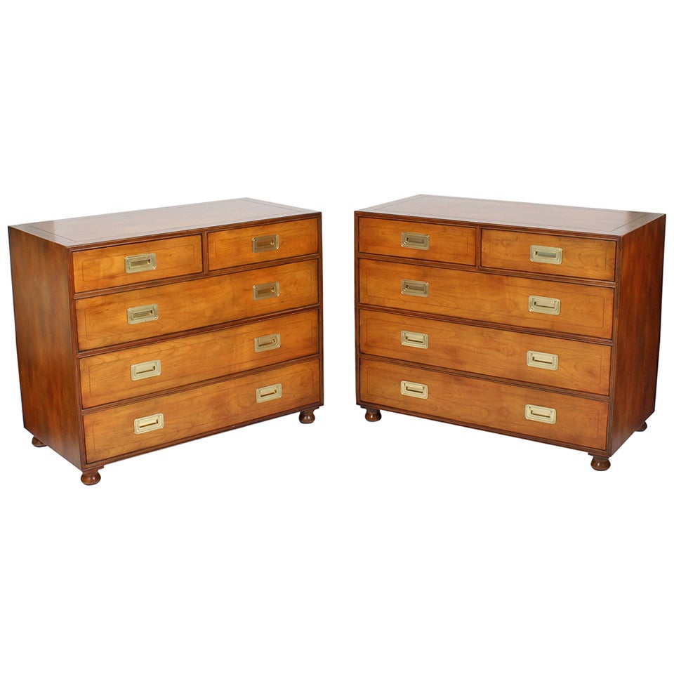 Pair of Campaign Style Cherry Chests by Baker