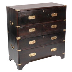 Stained Pine 2 Piece Campaign Style Chest with Secretary Drawer