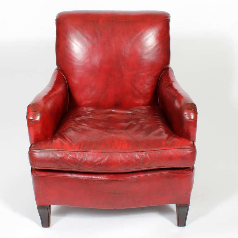 Arts and Crafts Comfy Vintage Red Leather Club or Armchair