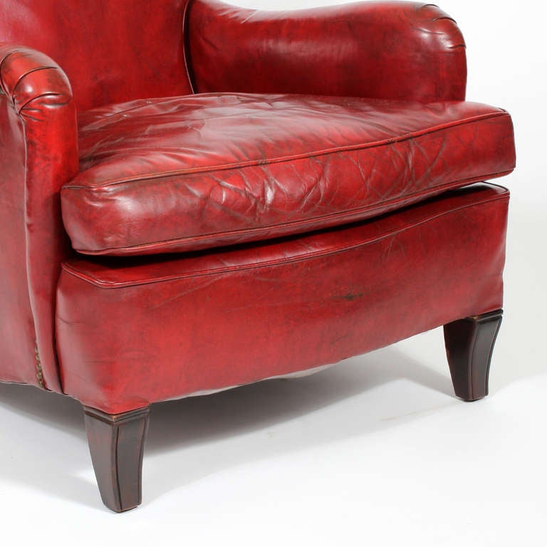 Comfy Vintage Red Leather Club or Armchair In Excellent Condition In Palm Beach, FL