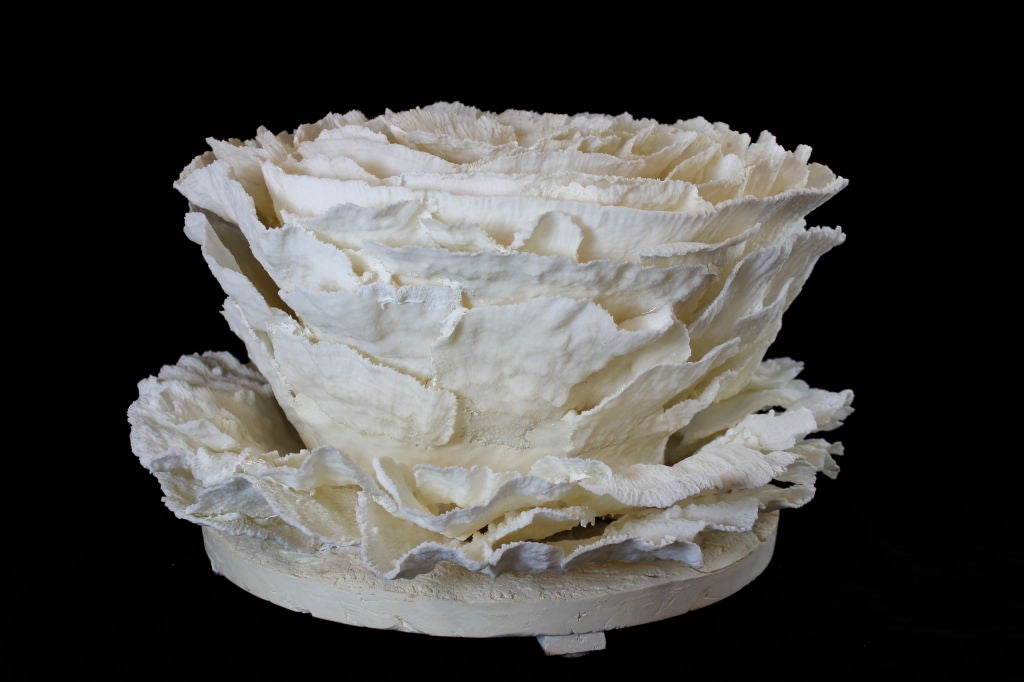 Organic Modern Merulina  White Coral Sculpture or Centerpiece with Bowl Base
