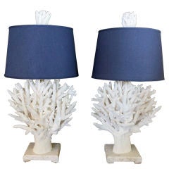 Pair of White Staghorn Coral Lamps with Finials