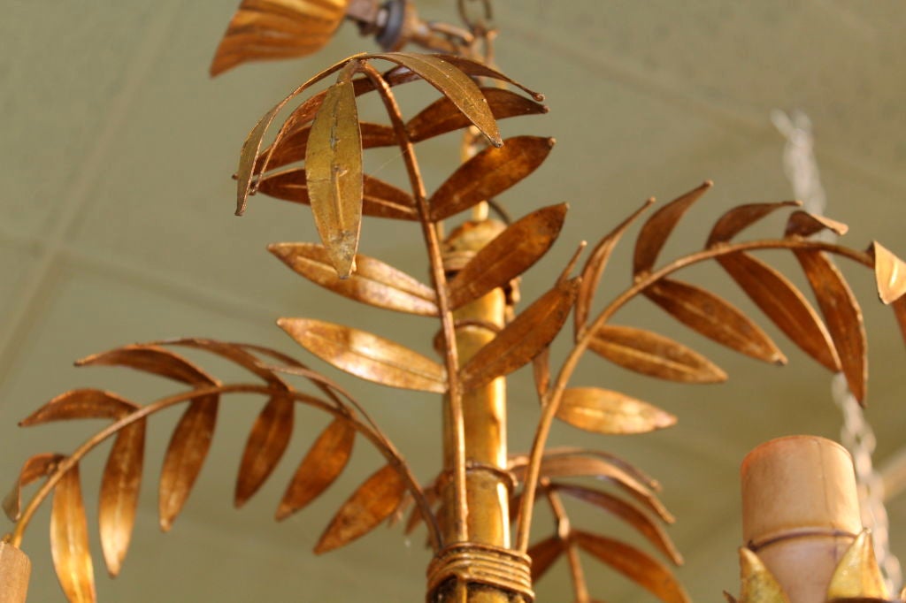 Italian 4 Arm Gilt Metal Palm Tree Bamboo Chandelier 1