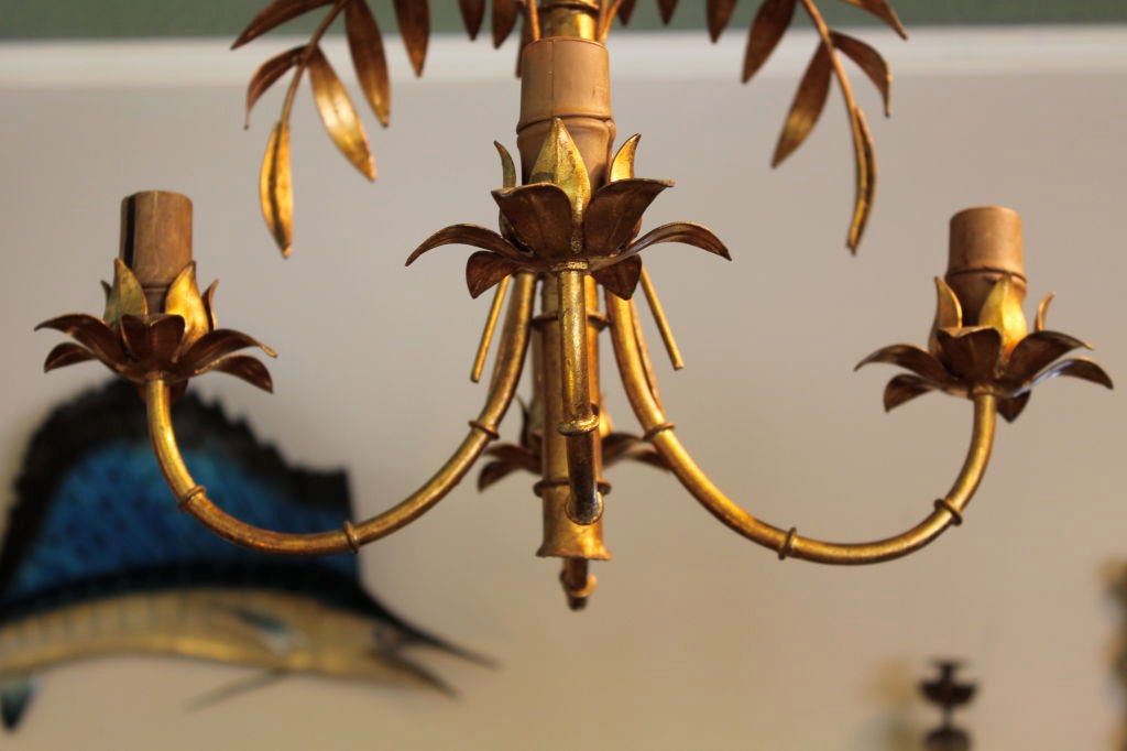 Italian 4 Arm Gilt Metal Palm Tree Bamboo Chandelier 2