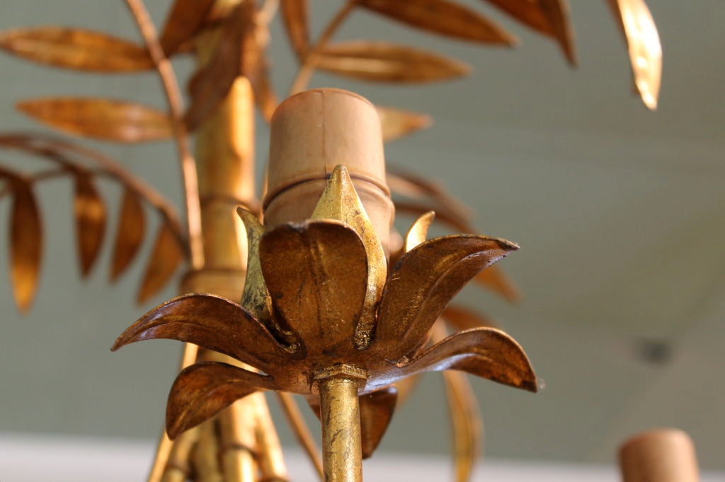 Italian 4 Arm Gilt Metal Palm Tree Bamboo Chandelier 3