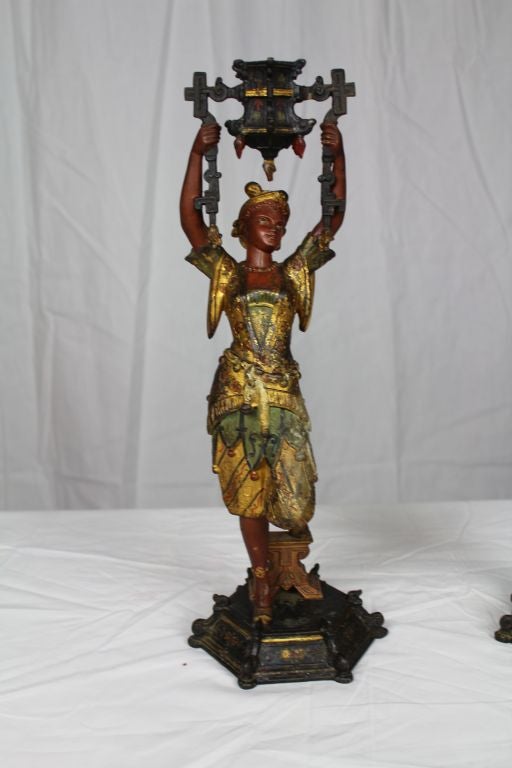 Pair of Painted Orientalist Candle Holders