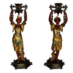 Pair of Painted Orientalist Candle Holders