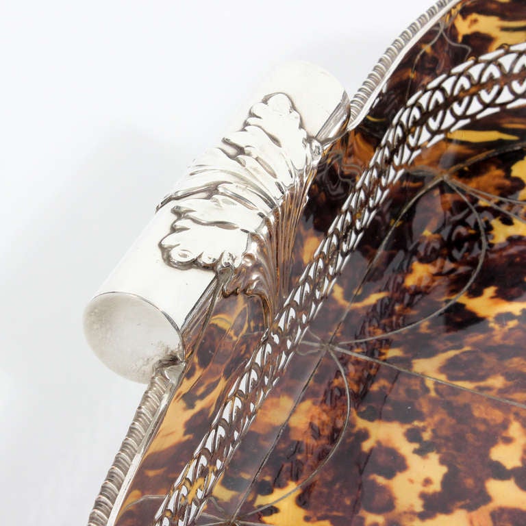 Mid-20th Century Mid 20th Century Faux Tortoise Shell Silver Tray