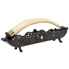19th Century Anglo-Indian Carved Ebony Basket with a Faux Elephant Tusk 10