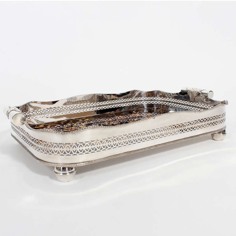 Mid 20th Century Faux Tortoise Shell Silver Tray In Excellent Condition In Palm Beach, FL