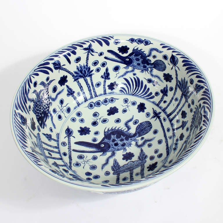 20th Century Huge Blue and White Chinese Export Style Bowl