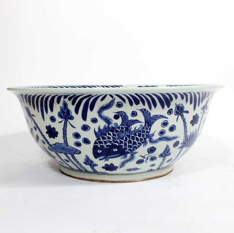large blue and white bowls