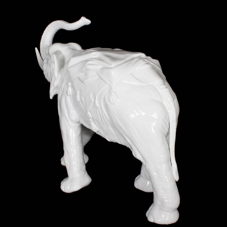Mid-20th Century Large Dresdan White Porcelain Elephant