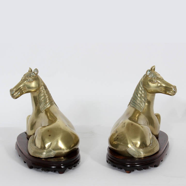 Pair of Horse Sculptures on Custom Stands In Good Condition For Sale In Palm Beach, FL