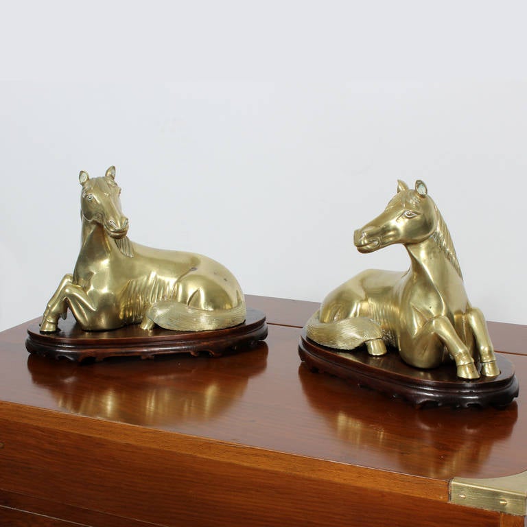 Chinese Export Pair of Horse Sculptures on Custom Stands For Sale