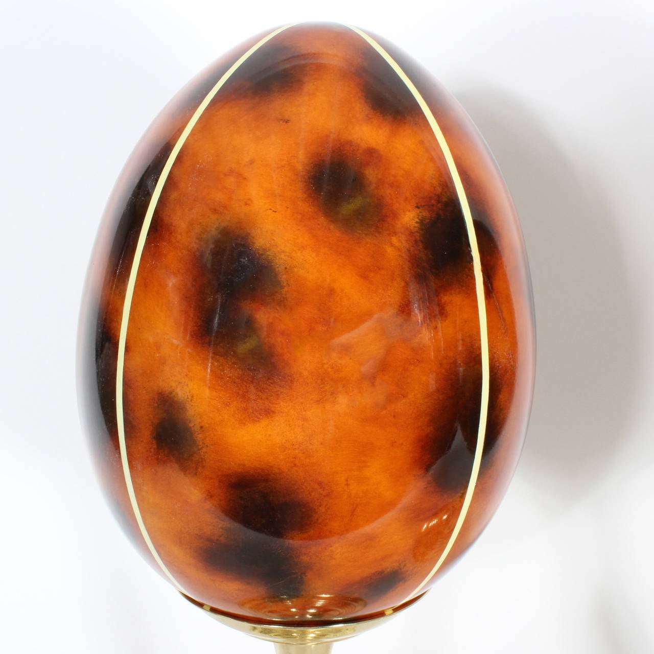 American Pair of Faux Tortoiseshell Eggs on Turned Brass Stands
