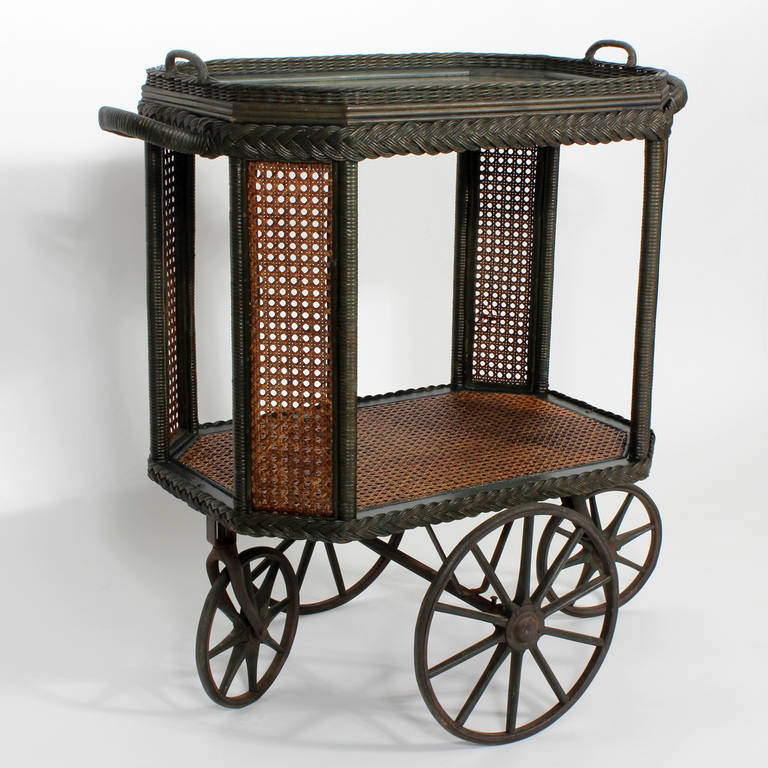 American Early 20th C. Wicker Drinks or Tea Cart