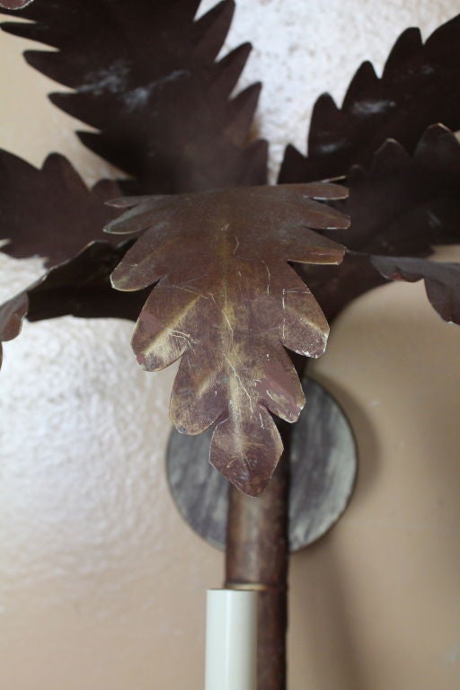 20th Century A Pair of Patinated Iron Palm Tree Wall Sconces - 4 Available