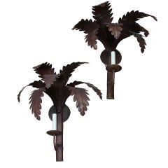A Pair of Patinated Iron Palm Tree Wall Sconces - 4 Available