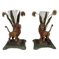 Pair of Painted Spelter Bud or Spill Vases