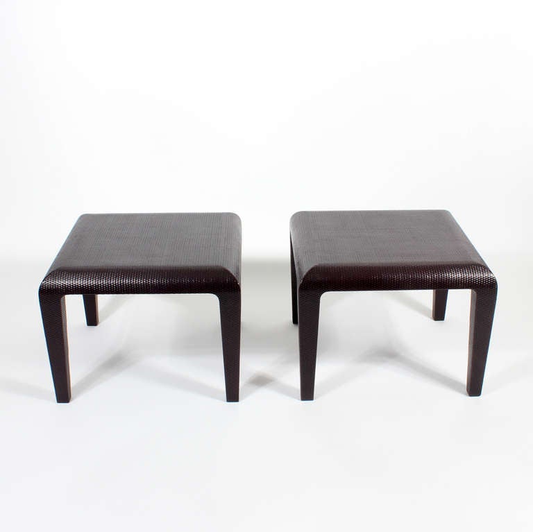 Pair of Harrison Van-Horn Lacquered Raffia Tables