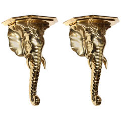 Vintage Pair of Brass Elephant Head Wall Brackets