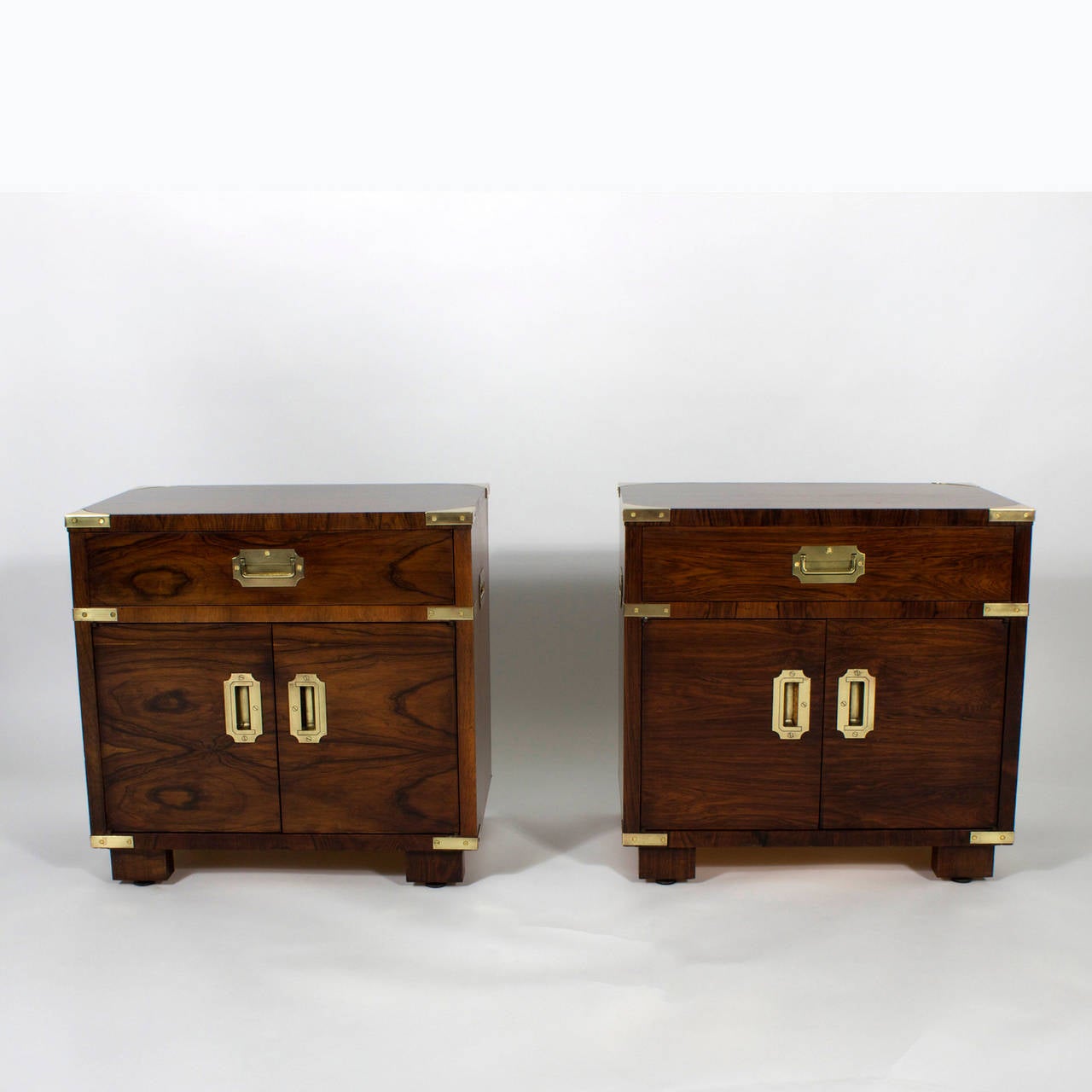 American Pair of John Stuart Campaign Style Nightstands