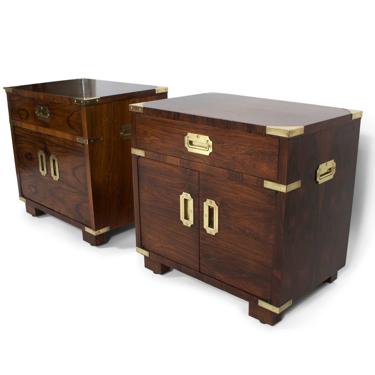 Pair of John Stuart Campaign Style Nightstands In Excellent Condition In Palm Beach, FL