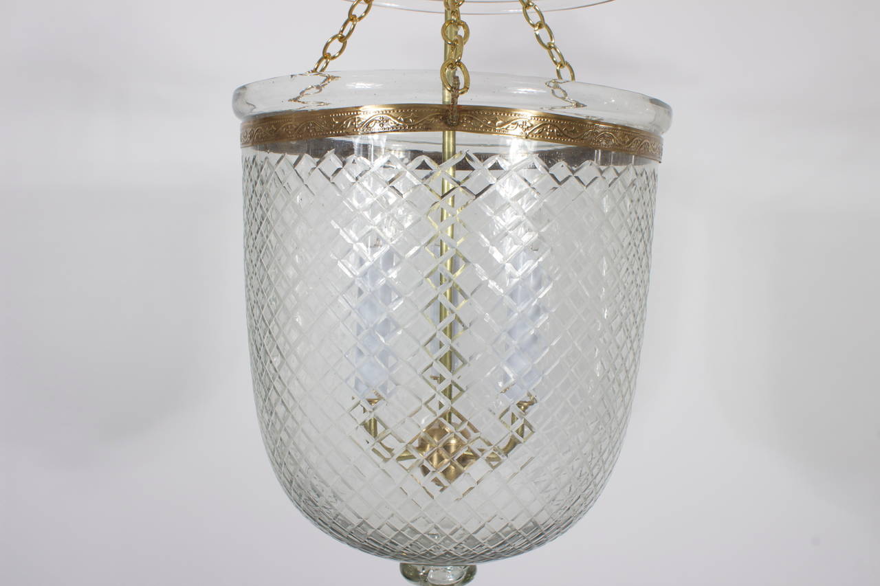 Pair of Glass and Brass Hurricane or Bell Jar Lanterns In Excellent Condition In Palm Beach, FL