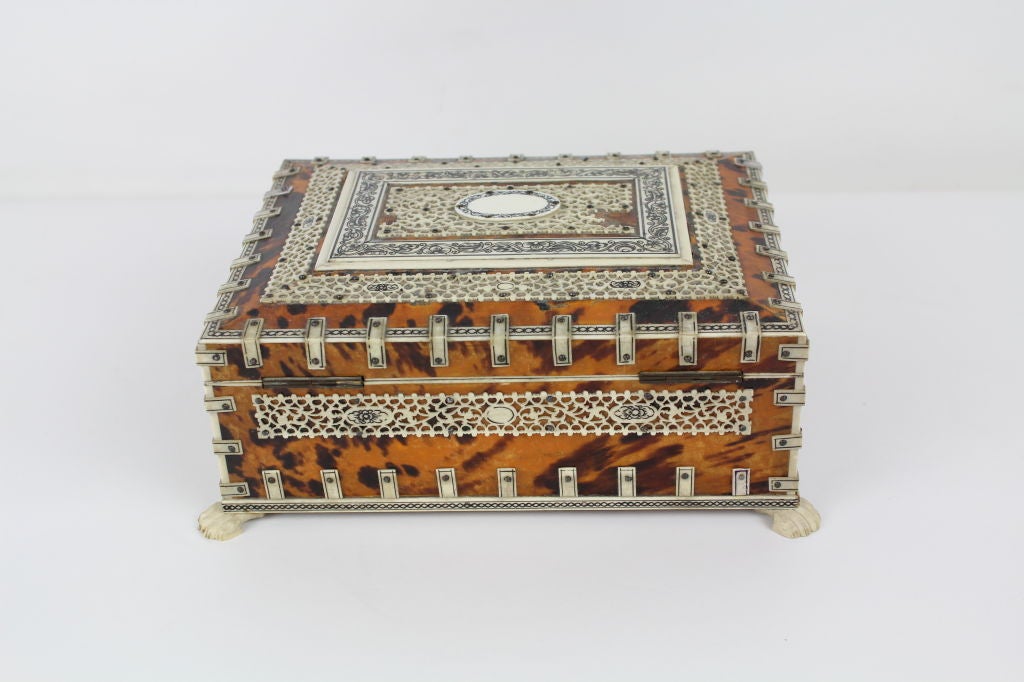 19th Century A Very Large Tortoise Shell and Ivory Anglo Indian Box