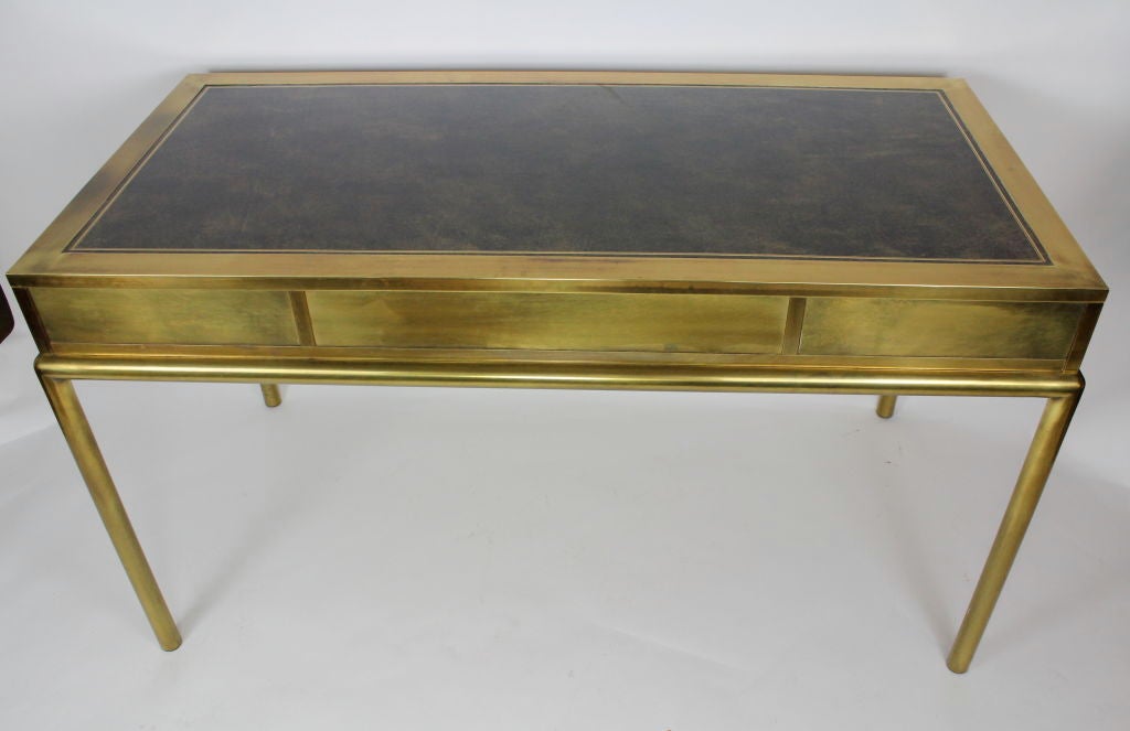 American Mastercraft Brass Desk with Leather Top