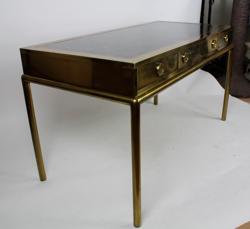 Mid-20th Century Mastercraft Brass Desk with Leather Top