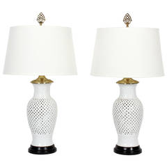 Pair of Elegant Blanc de Chine White Vase Form Table Lamps