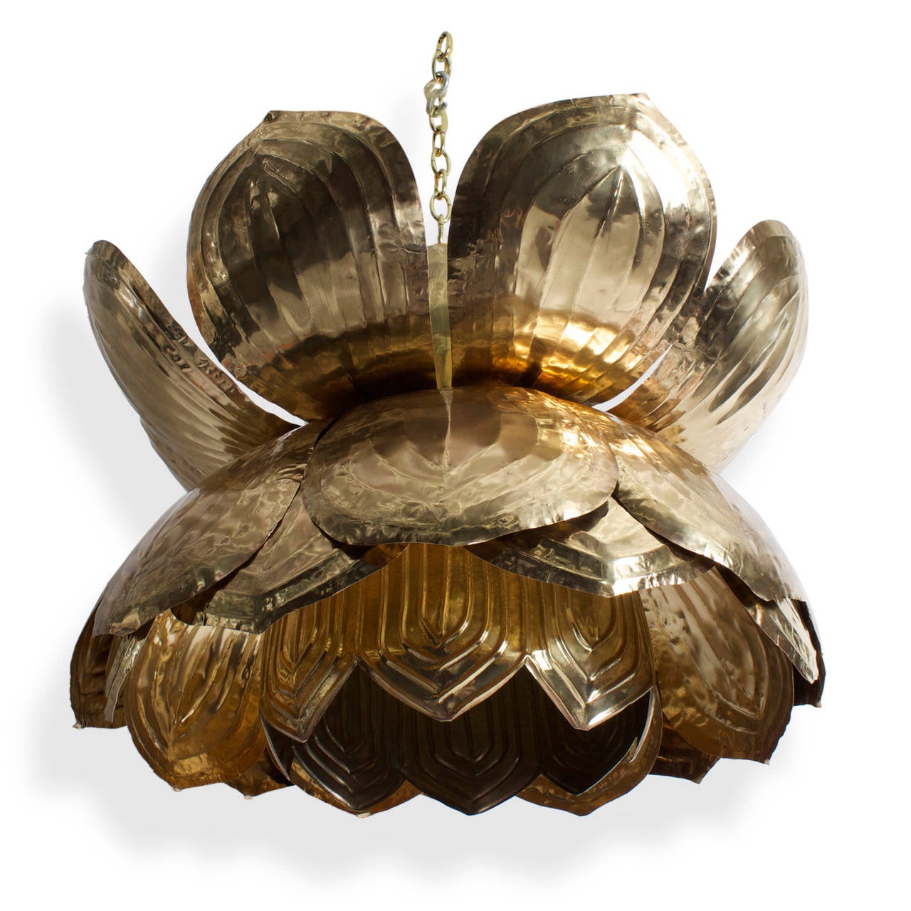 American Exceptional Large Custom Brass Lotus Pendant Light, Pair Available
