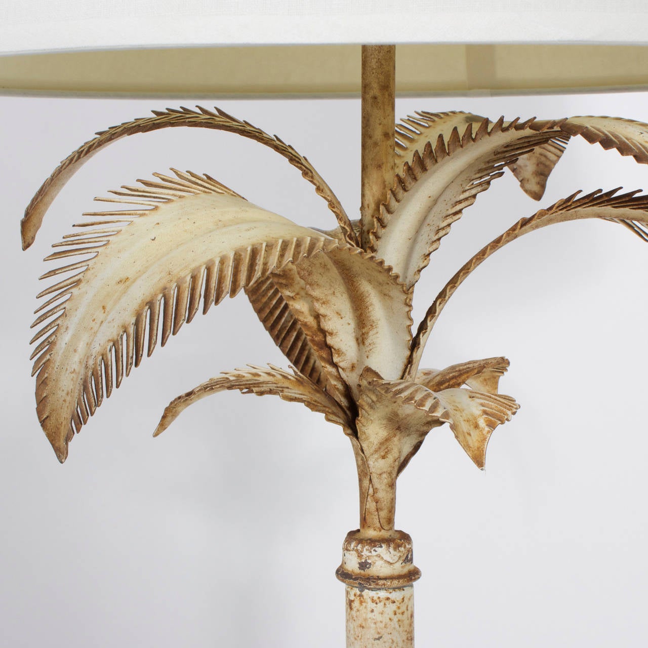 Italian Pair of Naturally Oxidized Tall Tole Palm Tree Lamps