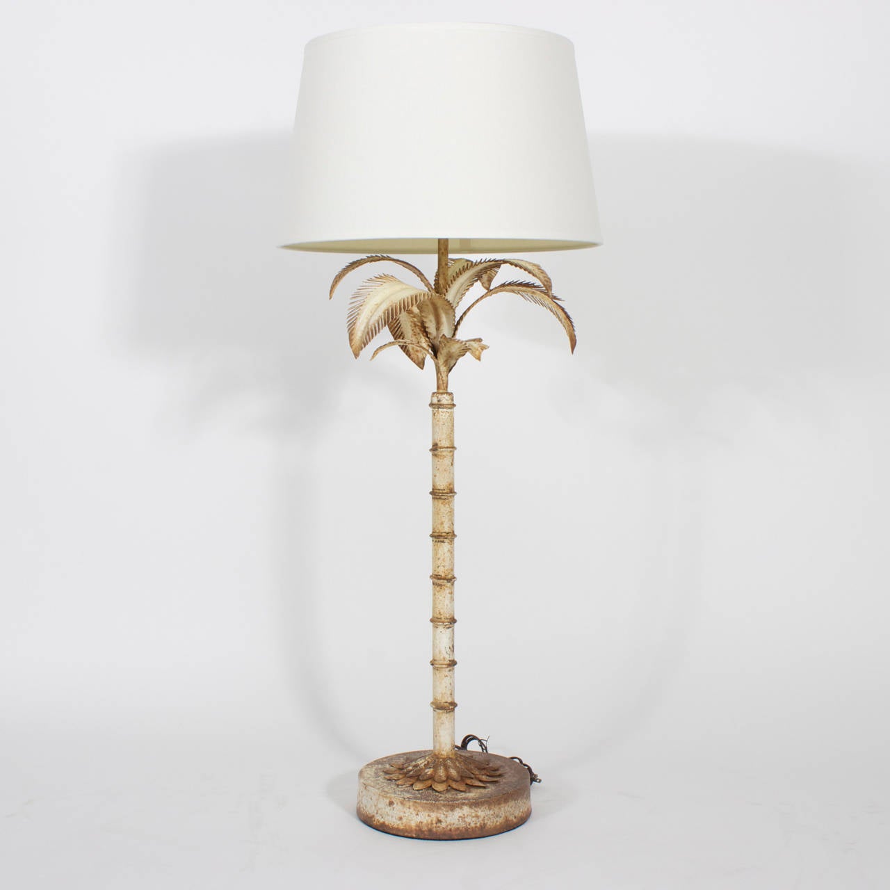 Rustic Pair of Naturally Oxidized Tall Tole Palm Tree Lamps