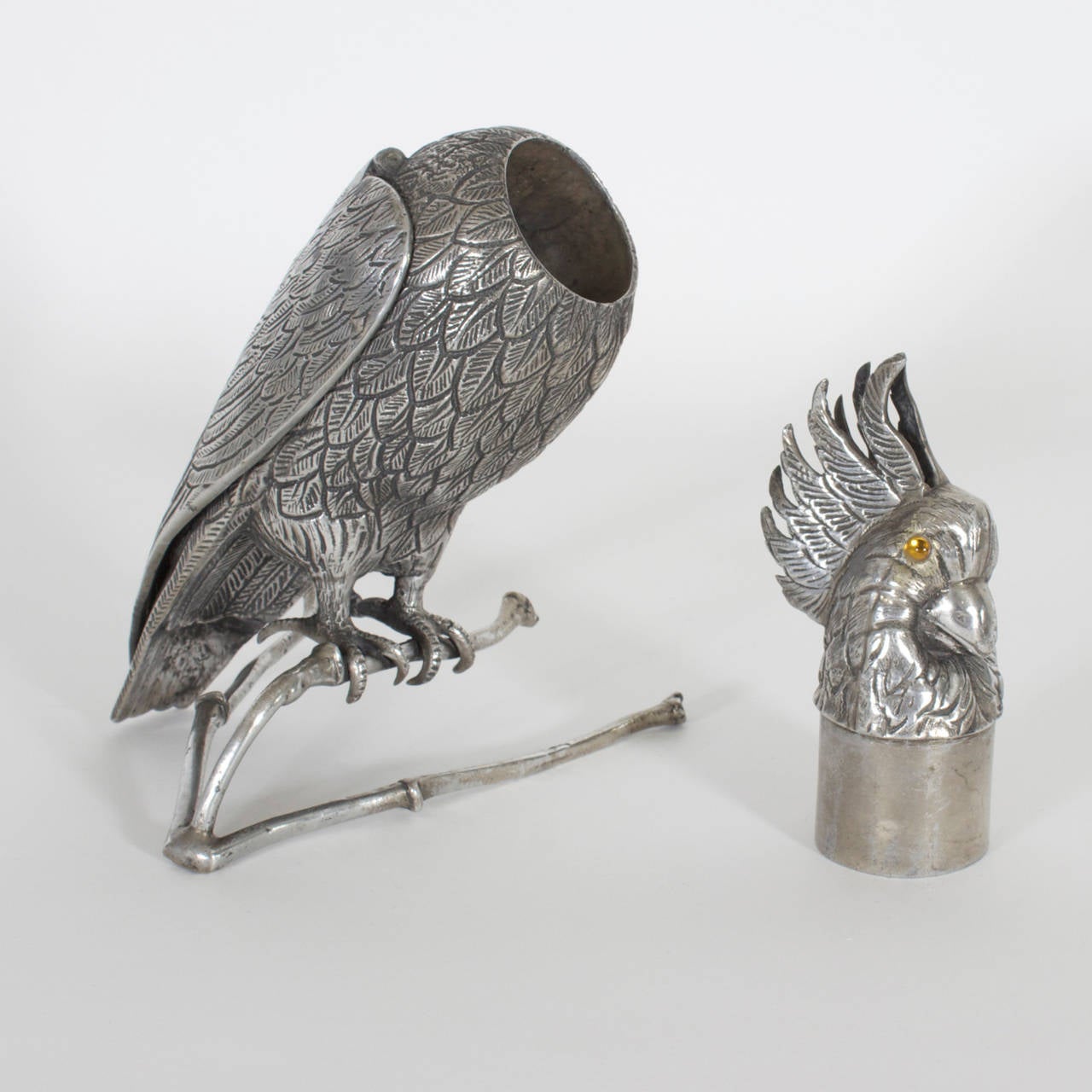 Silvered Metal Parrot with Hinged Wings on Branch Container or Box 3