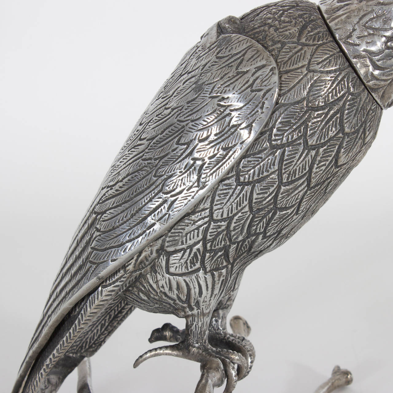 Silvered Metal Parrot with Hinged Wings on Branch Container or Box 1