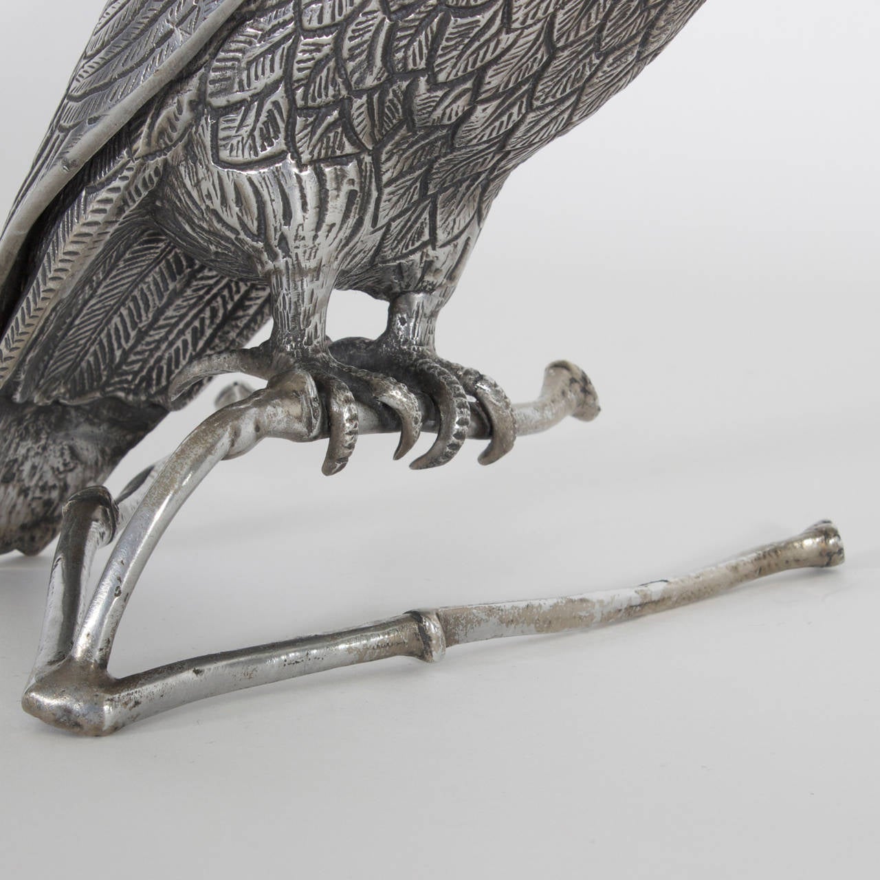Silvered Metal Parrot with Hinged Wings on Branch Container or Box 2