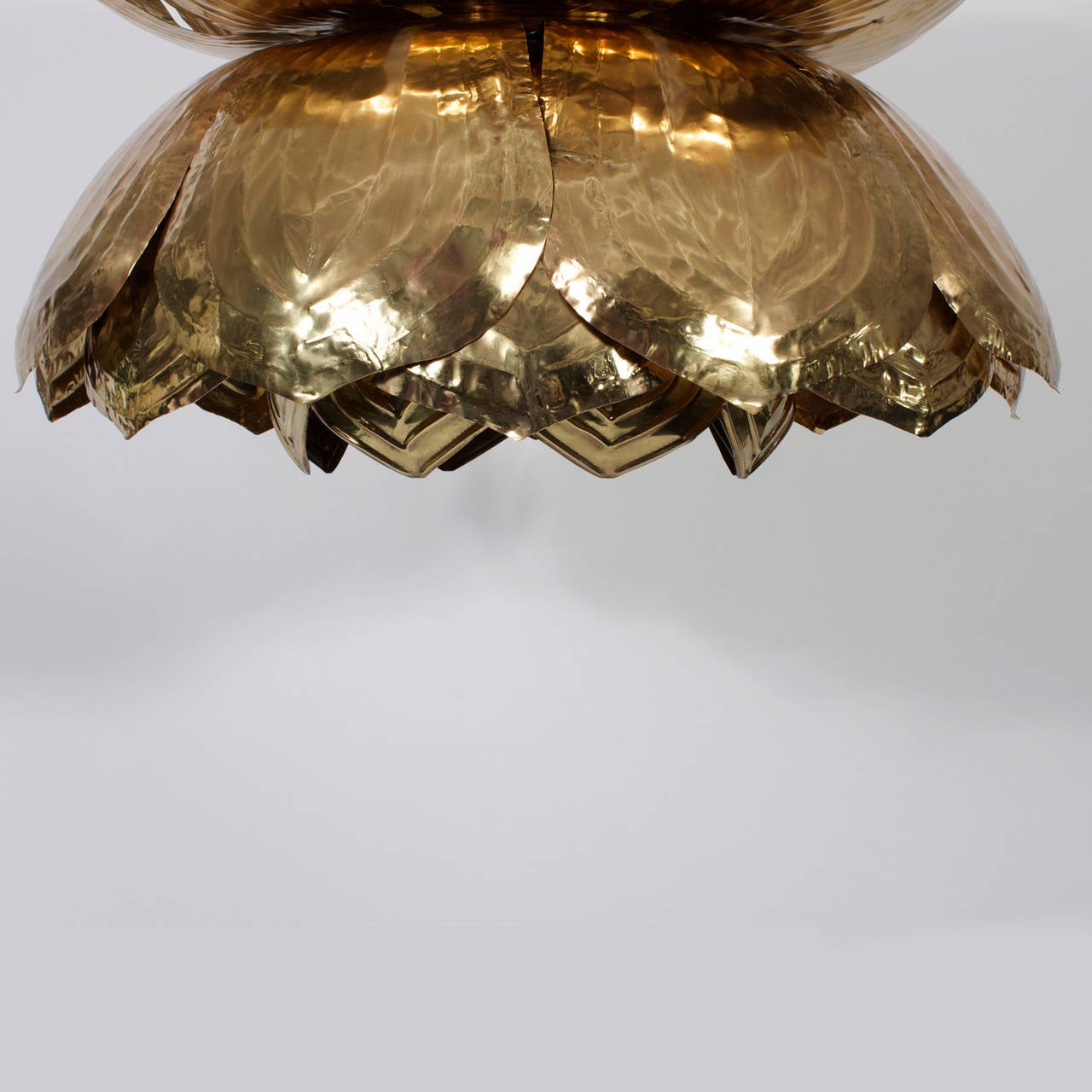 Exceptional Large Custom Brass Lotus Pendant Light, Pair Available 3