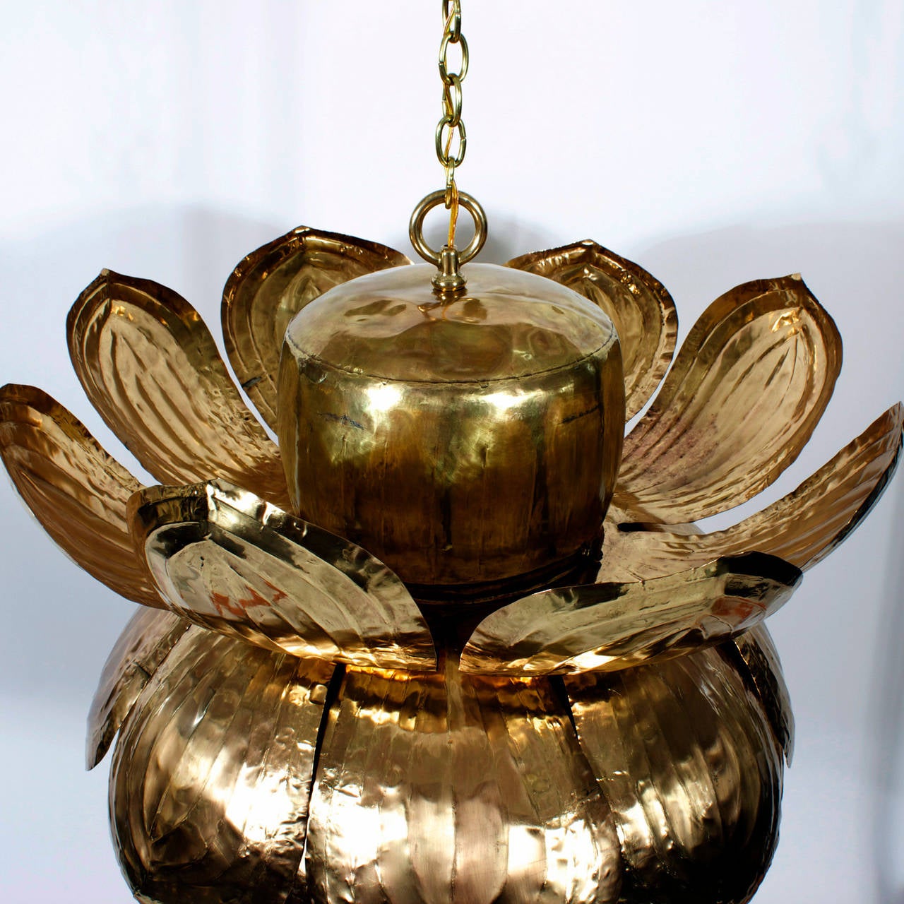Exceptional Large Custom Brass Lotus Pendant Light, Pair Available 2