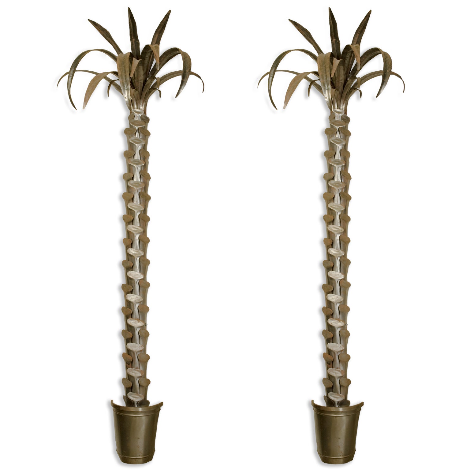 Pair of Large, Over 8' Metal Palm Tree Wall Sconces