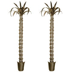 Vintage Pair of Large, Over 8' Metal Palm Tree Wall Sconces