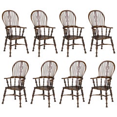 Antique Set of Eight 19th Century High Back Windsor Armchairs