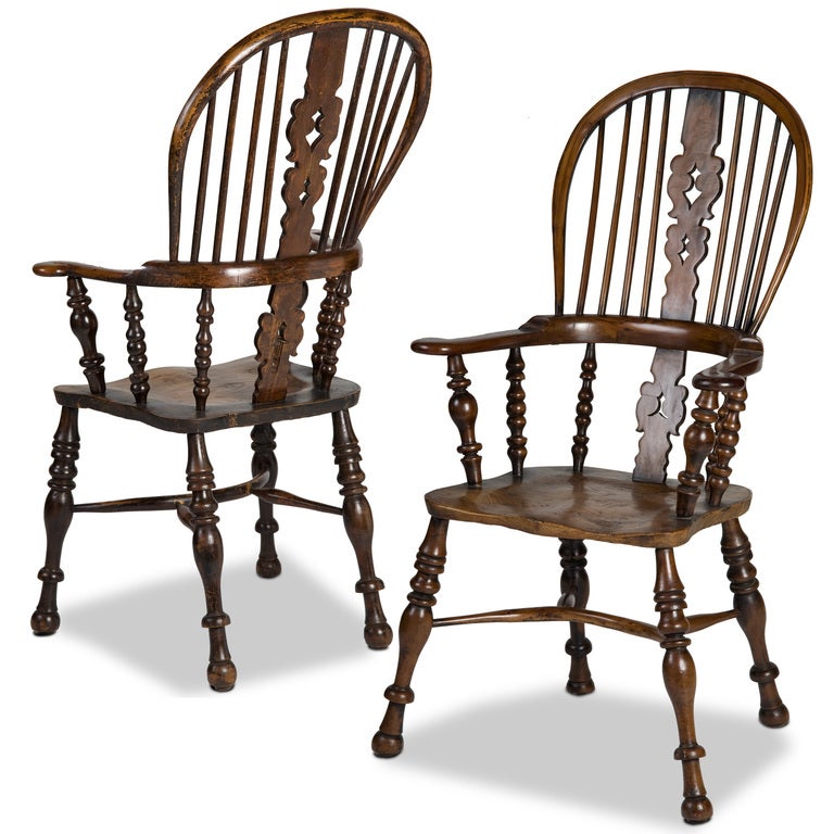 Set of Eight 19th Century High Back Windsor Armchairs 1