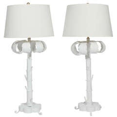 Pair of Mid 20th C. Painted Palm Tree Lamps